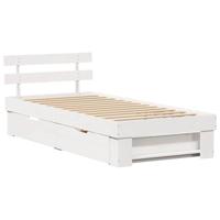 Bedframe met lade met hoofdeinde met opslag Wit 90 x 200 cm Massief grenenhout - thumbnail