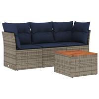 4-delige Loungeset met kussens poly rattan grijs - thumbnail