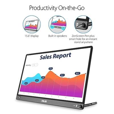 Asus Zenscreen Go MB16AHP 15,6 inch Full HD IPS-beeldscherm met geïntegreerde batterij en luidspreker USB Type-C Micro HDMI met opvouwbare hoes, zwart