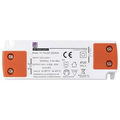 TRU COMPONENTS TC-YSL20F-2400830 LED-transformator Constante spanning 20 W 0.83 A 24 V/DC Geschikt voor meubels, Overspanning, Montage op ontvlambare