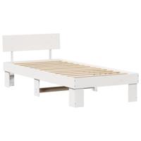 Bedframe met hoofdeinde Wit 90 x 200 cm Massief grenenhout - thumbnail