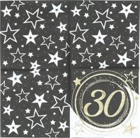 Servetten Sterren zwart/wit/goud 30 Jaar (12st) - thumbnail