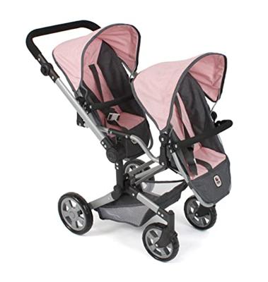 Tweeling Poppenwagen Linus Duo -Melange Antraciet Roze