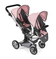 Tweeling Poppenwagen Linus Duo -Melange Antraciet Roze - thumbnail