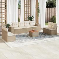 9-delige Loungeset met kussens poly rattan beige - thumbnail