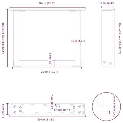 Salontafelpoten 2 st U-vormig 30x(30-31) cm staal antraciet