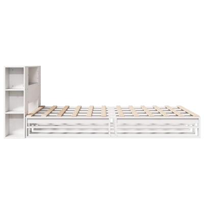 Bed met boekenkast zonder matras massief hout wit 160x200 cm - thumbnail