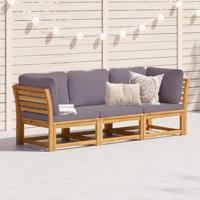 3-delige Loungeset met kussens massief acaciahout - thumbnail