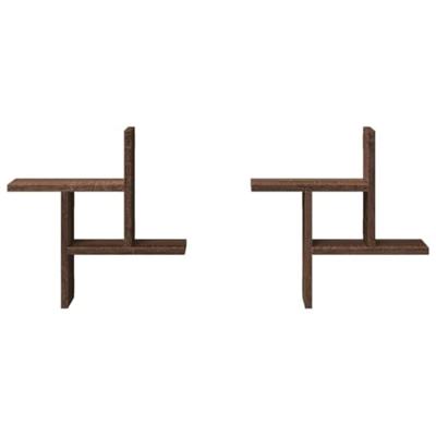 Wandschappen 2 st 38x12x38 cm bewerkt hout bruin eikenkleurig