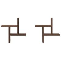 Wandschappen 2 st 38x12x38 cm bewerkt hout bruin eikenkleurig - thumbnail