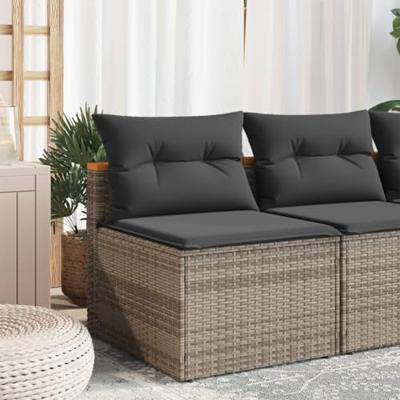 Tuinbanken 2 st zonder armleuning met kussens poly rattan grijs - thumbnail
