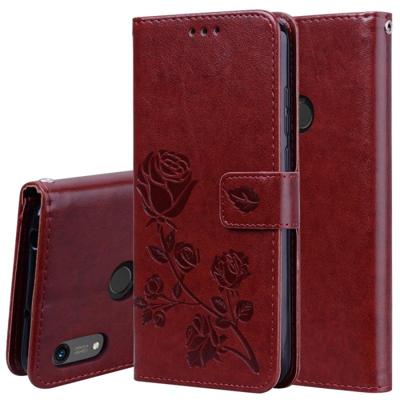 Rose reliëf horizontale Flip PU lederen case voor Huawei Honor 8A/Y6 2019 met houder & card slots & portemonnee (bruin)