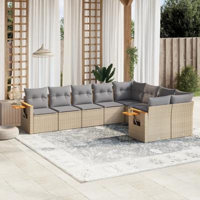 10-delige Loungeset met kussens poly rattan beige