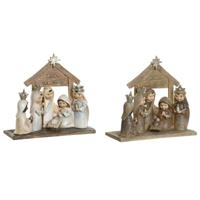 Kerststal set DKD Home Decor Blauw Bruin Gouden Hars 7 x 7 x 15,5 cm (2 Stuks) - thumbnail