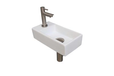 Fonteinset INK Versus 36x18x9cm Porselein Mat Wit Met Kraangat Links Brushed Nickel