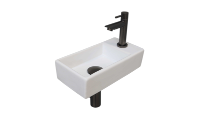 Fonteinset INK Versus 36x18x9cm Porselein Mat Wit Met Kraangat Rechts Metal Black