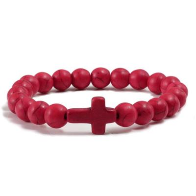 Memphis Kralen Armband met Natuursteen Kruis - Rood Memphis Kralen Armband met Natuursteen Kruis - Rood