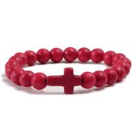 Memphis Kralen Armband met Natuursteen Kruis - Rood - thumbnail
