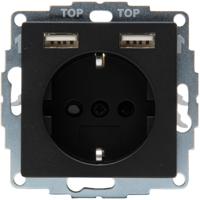 KOPP Wandcontactdoos Athenis HK07 Inbouw Stopcontact met USB. Mat Zwart - thumbnail