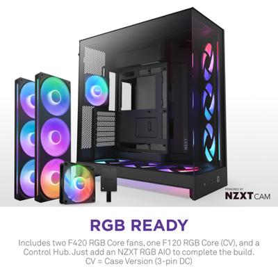 NZXT h9 flow rgb+ midi tower behuizing (zwart (mat) | 2x usb-a | 1x usb-c | rgb | tempered glass)