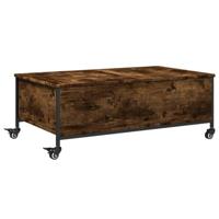 Salontafel met wielen 91x55x34 cm bewerkt hout gerookt eiken - thumbnail