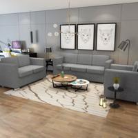 3-delig Bankstel stof lichtgrijs - thumbnail