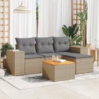 5-delige Loungeset met kussens poly rattan beige - thumbnail