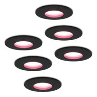 Set van 6 Porto - Smart inbouwspot - IP44 waterdicht - 5,5 Watt 345 Lumen - Wifi + Bluetooth - RGBWW - GU10 - Google Home, Amazon Alexa en Siri - Voor binnen, buiten en badkamer - Zwart - thumbnail