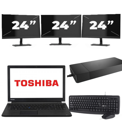 Dynabook Satellite Pro A50-EC - Intel Core i3-8e Generatie - 15 inch - 8GB RAM - 256GB SSD - Windows 11 Home + 3x 24 inch Monitor