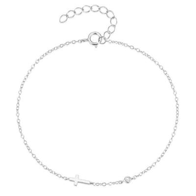 Elenza Zilveren Armband met Fijn Kruis en Kristallen