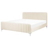 Beliani - LUNAN - Tweepersoonsbed - Beige - 180 x 200 cm - Fluweel - thumbnail