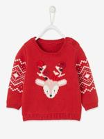 Kersttrui rendierpatroon baby unisex baksteenrood - thumbnail