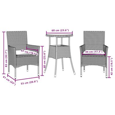 3-delige Tuinset met kussens poly rattan en glas beige - thumbnail
