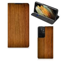 Samsung Galaxy S21 Ultra Book Wallet Case Donker Hout - thumbnail