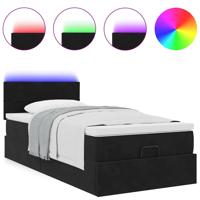 Ottoman bed met matras en LED's 90x200cm fluweel zwart - thumbnail