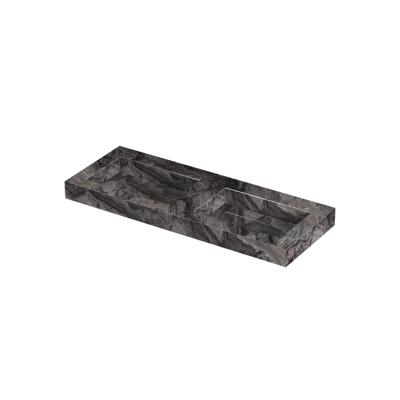 INK Pitch Wastafel keramische slab bak dubbel met drain en front en side skirts zonder kraangaten 120x45x9 Venice brown glossy