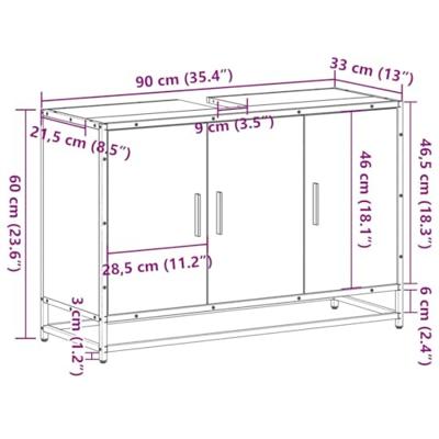 Wastafelkast 90x33x60 cm bewerkt hout gerookt eikenkleurig