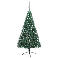 VidaXL Kunstkerstboom met verlichting en kerstballen half 120 cm groen - thumbnail