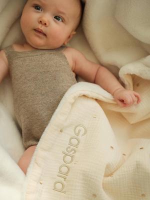 Personaliseerbare ENVIE DE FRAISE deken voor newborns van katoengaas ecru