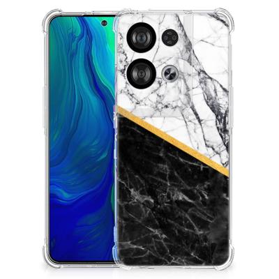 OPPO Reno8 Anti-Shock Hoesje Marmer Wit Zwart - Origineel Cadeau Man OPPO Reno8 Anti-Shock Hoesje Marmer Wit Zwart - Origineel Cadeau Man