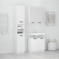 3-delige Badkamerkastenset bewerkt hout wit - thumbnail