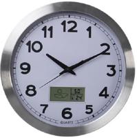 Aluminium wandklok met lcd- en thermometer, hygrometer & weersvoorspelling dia. 35 cm Velleman - Velleman - thumbnail