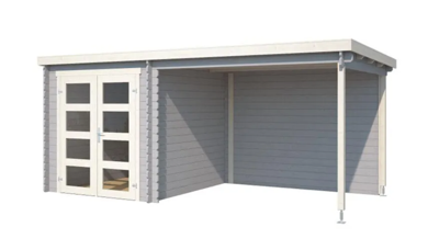 Outdoor Life Helena Blokhut 492,2 x 250 cm 28 mm vuren Platinum Grey-Wit gecoat- Plat dak- - Outdoor Life Outdoor Life Helena Blokhut 492,2 x 250 cm 28 mm vuren Platinum Grey-Wit gecoat- Plat dak- - Outdoor Life