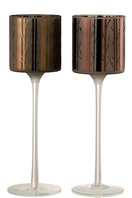 J-Line theelichthouder op boet Boom - glas - bruin - large - 2 stuks