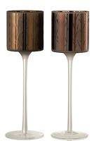 J-Line theelichthouder op boet Boom - glas - bruin - large - 2 stuks - thumbnail