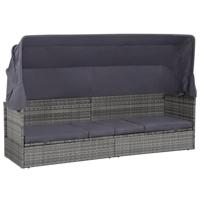 Tuinbed met luifel 205x62 cm poly rattan grijs - thumbnail