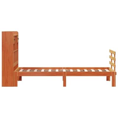 Bed met boekenkast zonder matras grenenhout wasbruin 100x200 cm