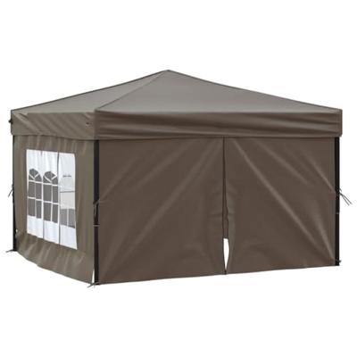 Partytent inklapbaar met zijwanden 3x3 m taupe - thumbnail