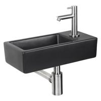 Fonteinset Differnz Hator 37.5x18.5x9 cm Keramiek Mat Zwart Met Recht Kraan Chroom - thumbnail