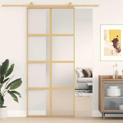 VidaXL Schuifdeur 90x205 cm mat esg-glas en aluminium goudkleurig VidaXL Schuifdeur 90x205 cm mat esg-glas en aluminium goudkleurig